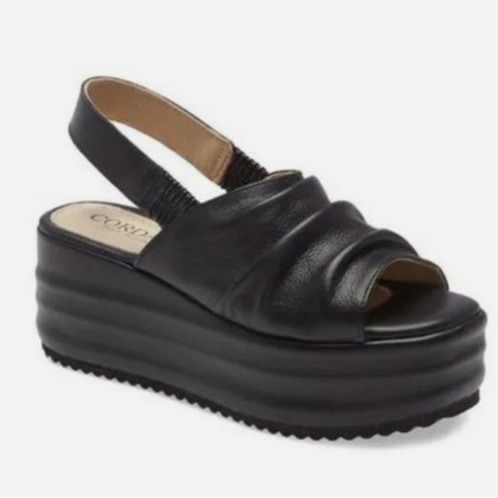 Cordani black Yorkie Sandal. Wedge Sz 38 (8) Soft leather platform sandal.